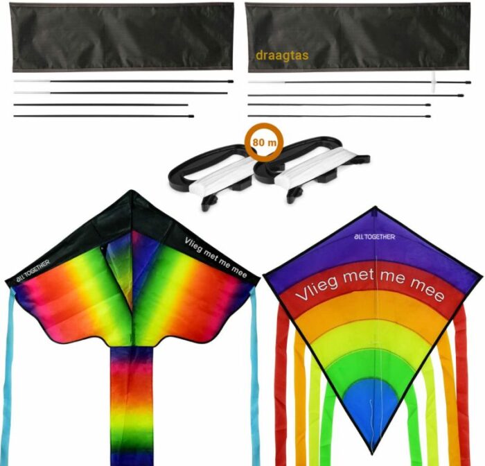 2x Regenboog vliegers met draagtas - Afbeelding 3